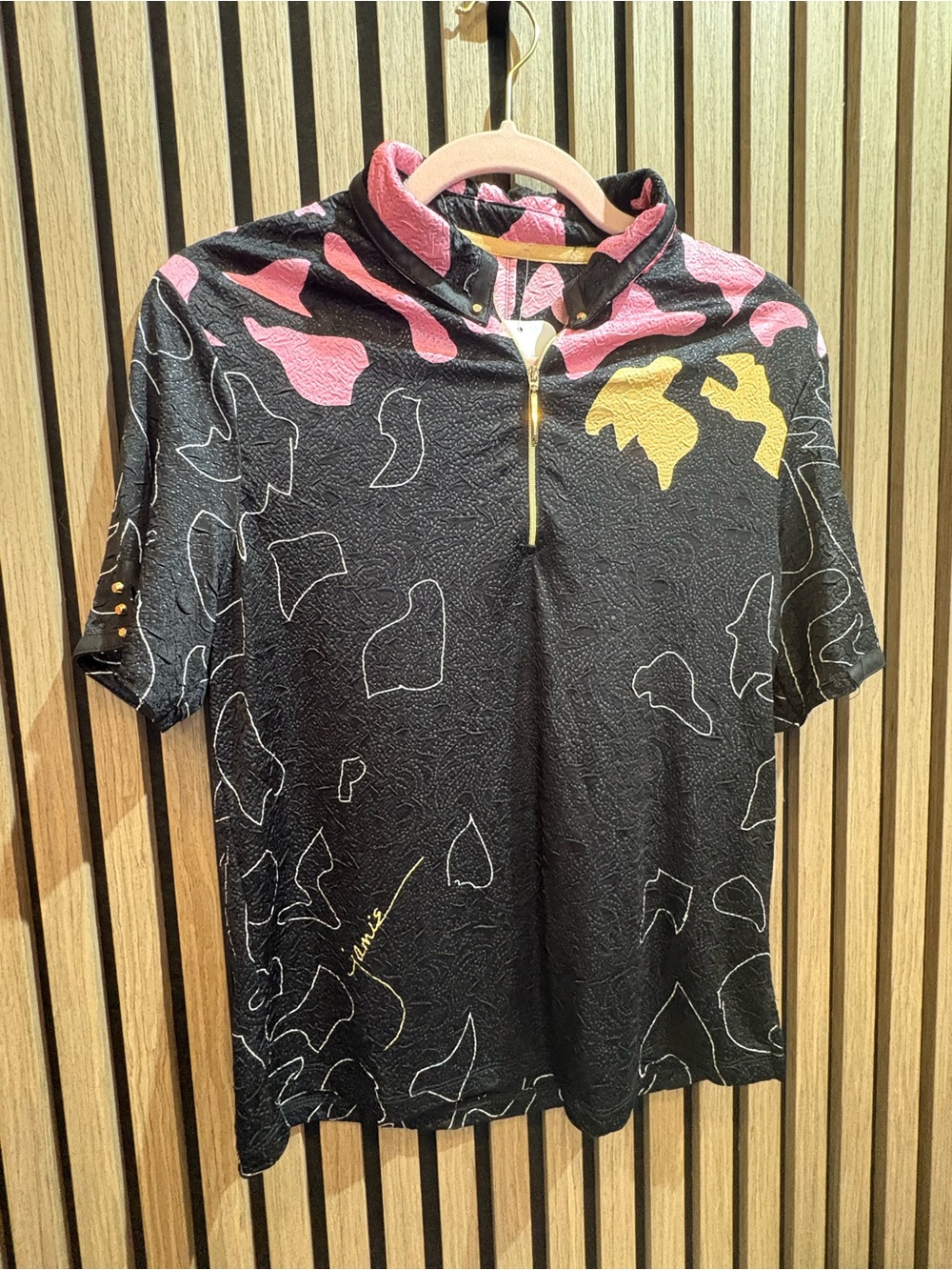 jamie sadock Black Polo Top with Pink & Yellow Accents